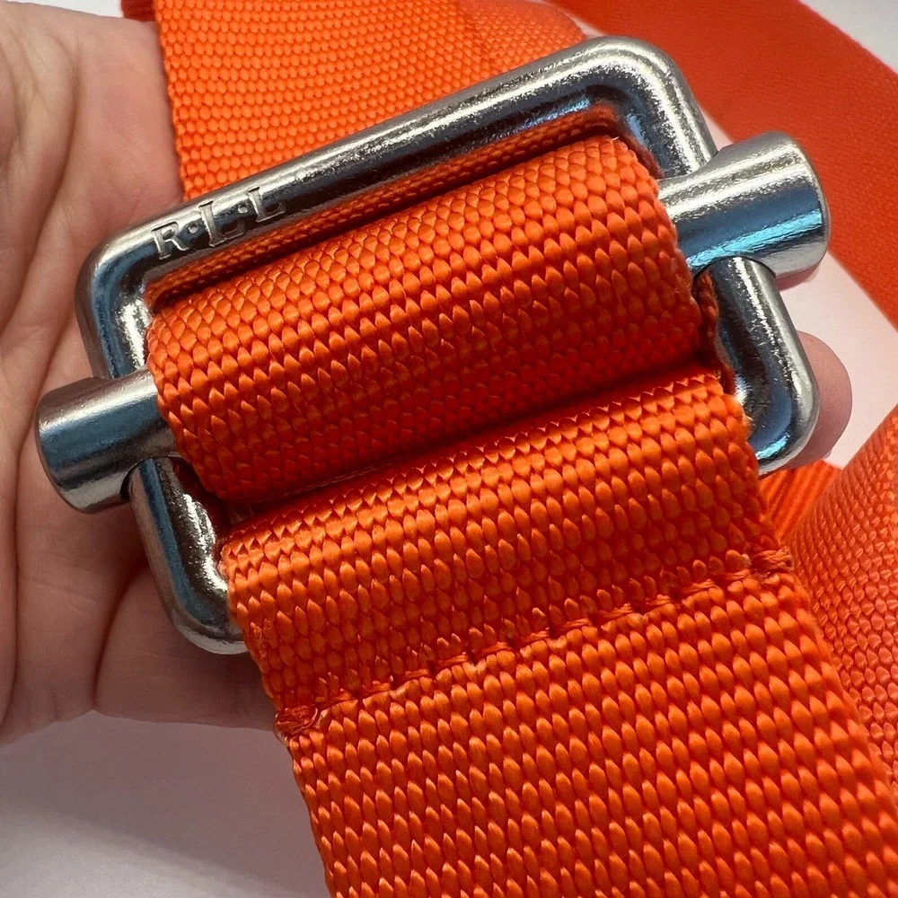 Lauren Ralph Lauren Orange Cloth Adjustable Belt Vintage Silver Tone Buckle Y2K